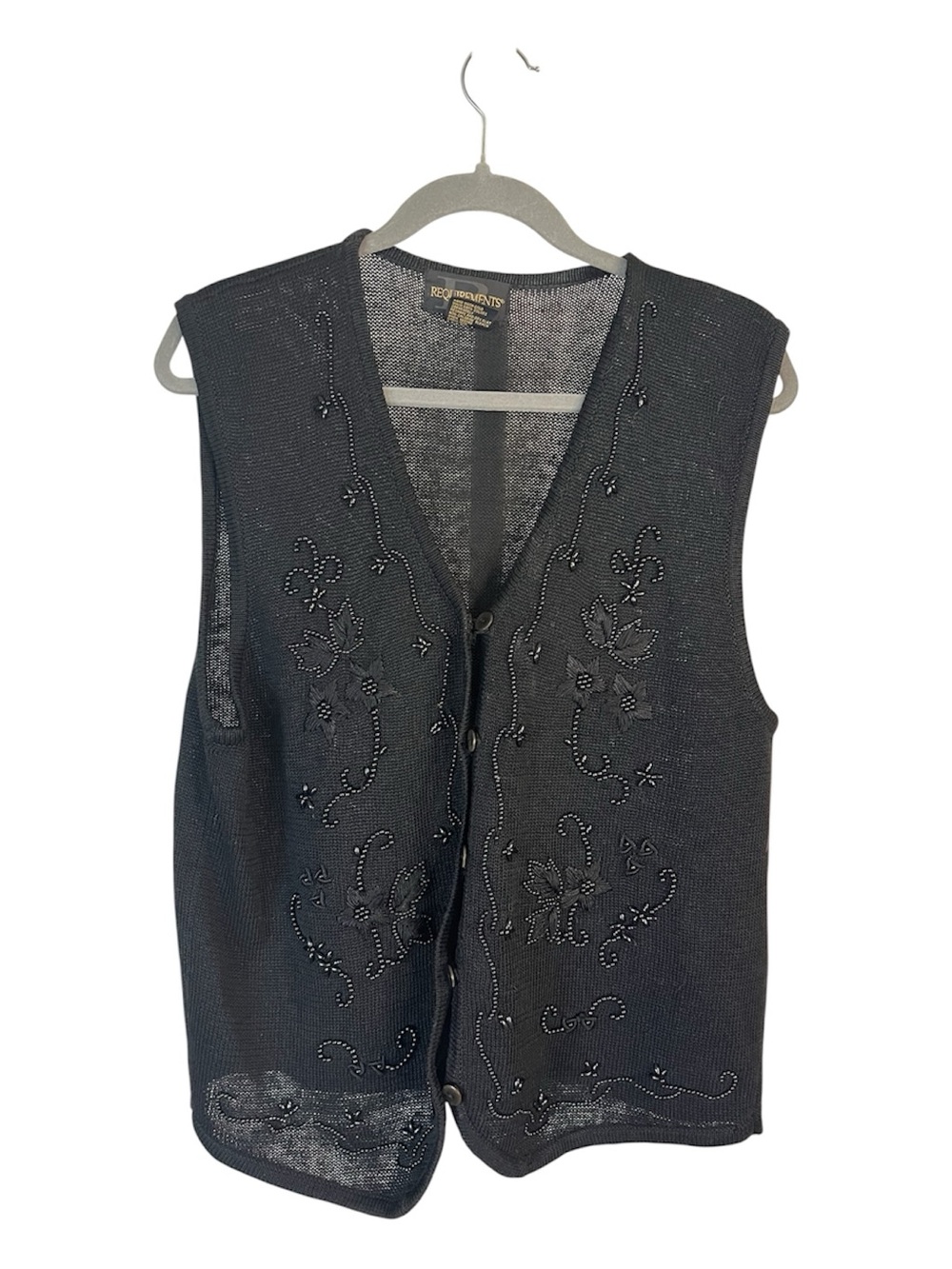 Requirements Vintage 90s Black Knit Beaded Embroidered Women's Vest
